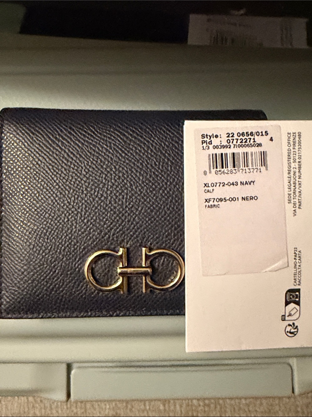 Salvatore Ferragamo Navy Leather Wallet with Gold Hardware